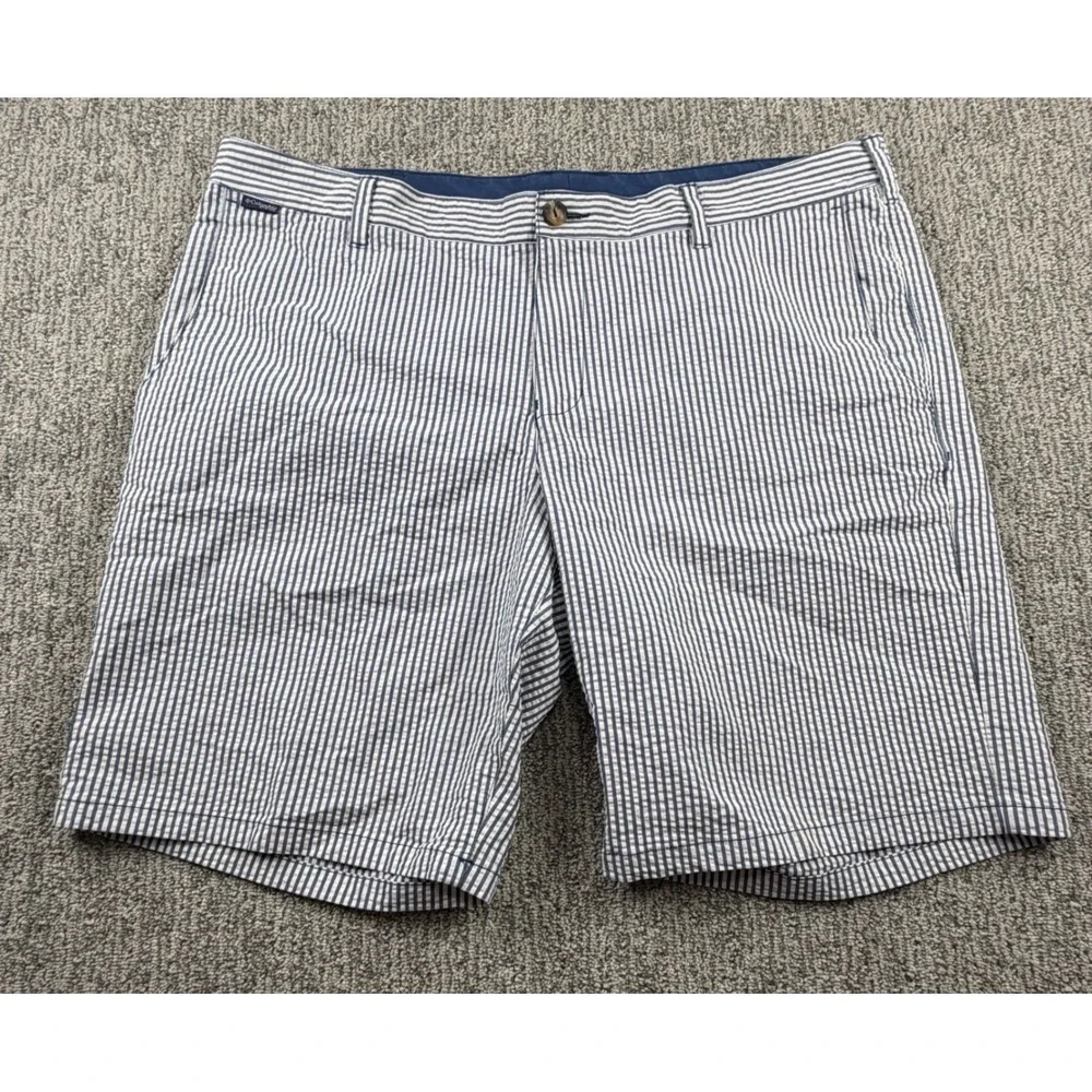 Columbia PFG Shorts Mens 40 Blue White Striped Seersucker Fishing FM1086
